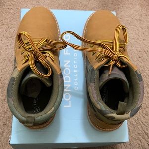 Big boys size 5, London Fog, wheat & camo boots.